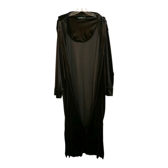 Lauren Ralph Lauren Black Velour Zip Front Lounge Dress Size 1X Velvet Midi - Picture 7 of 13